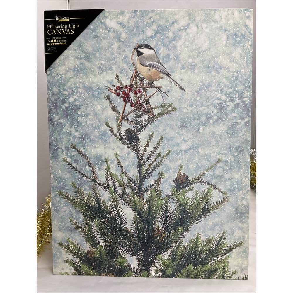 Radiance Lighted Canvas LED Flickering Lighted Canvas Christmas Tree With Bird